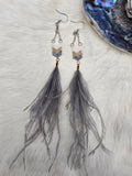 Gold & Gray feather earrings