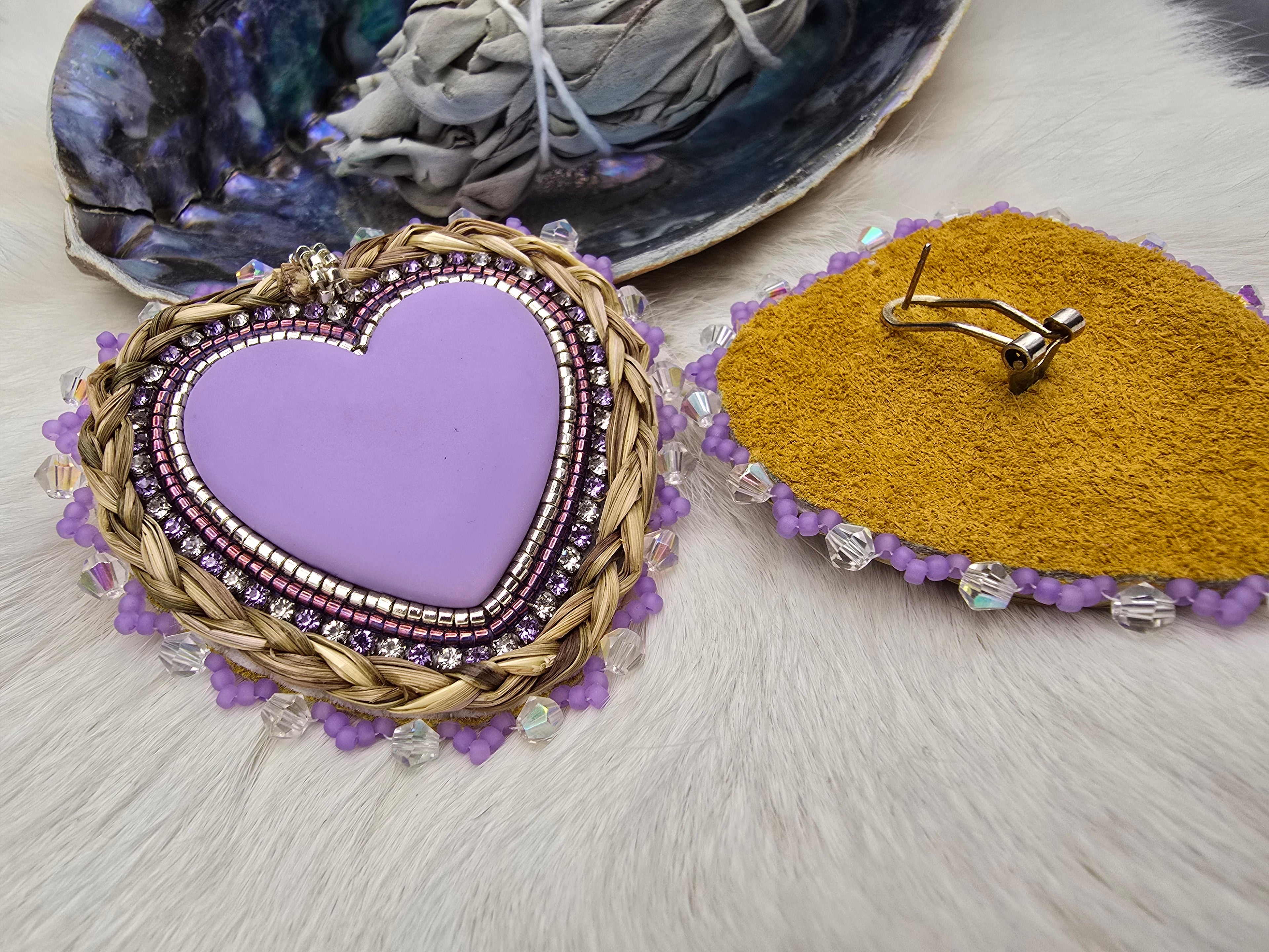 Purple sweetgrass hearts