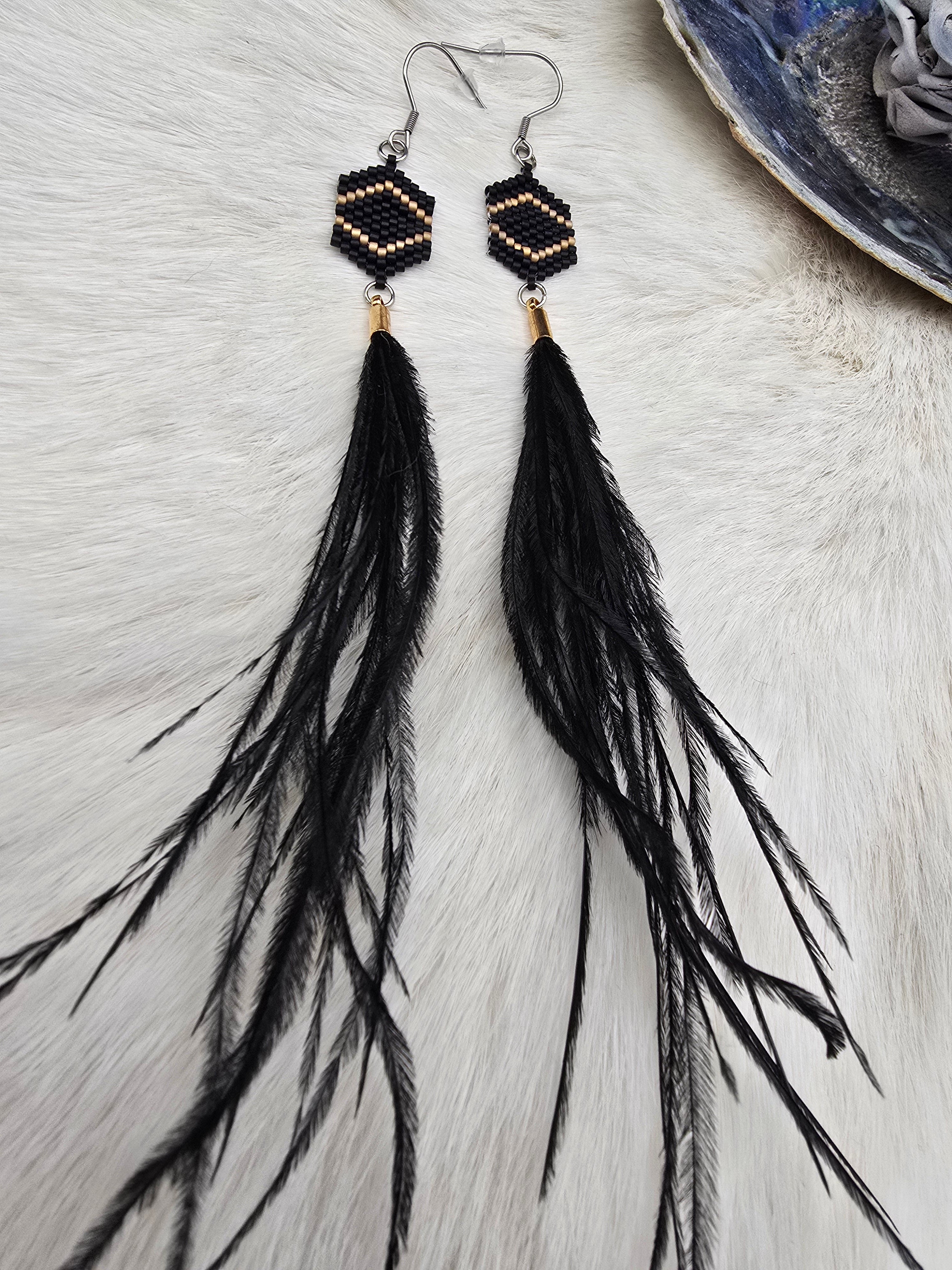 Black & Gold feather earrings