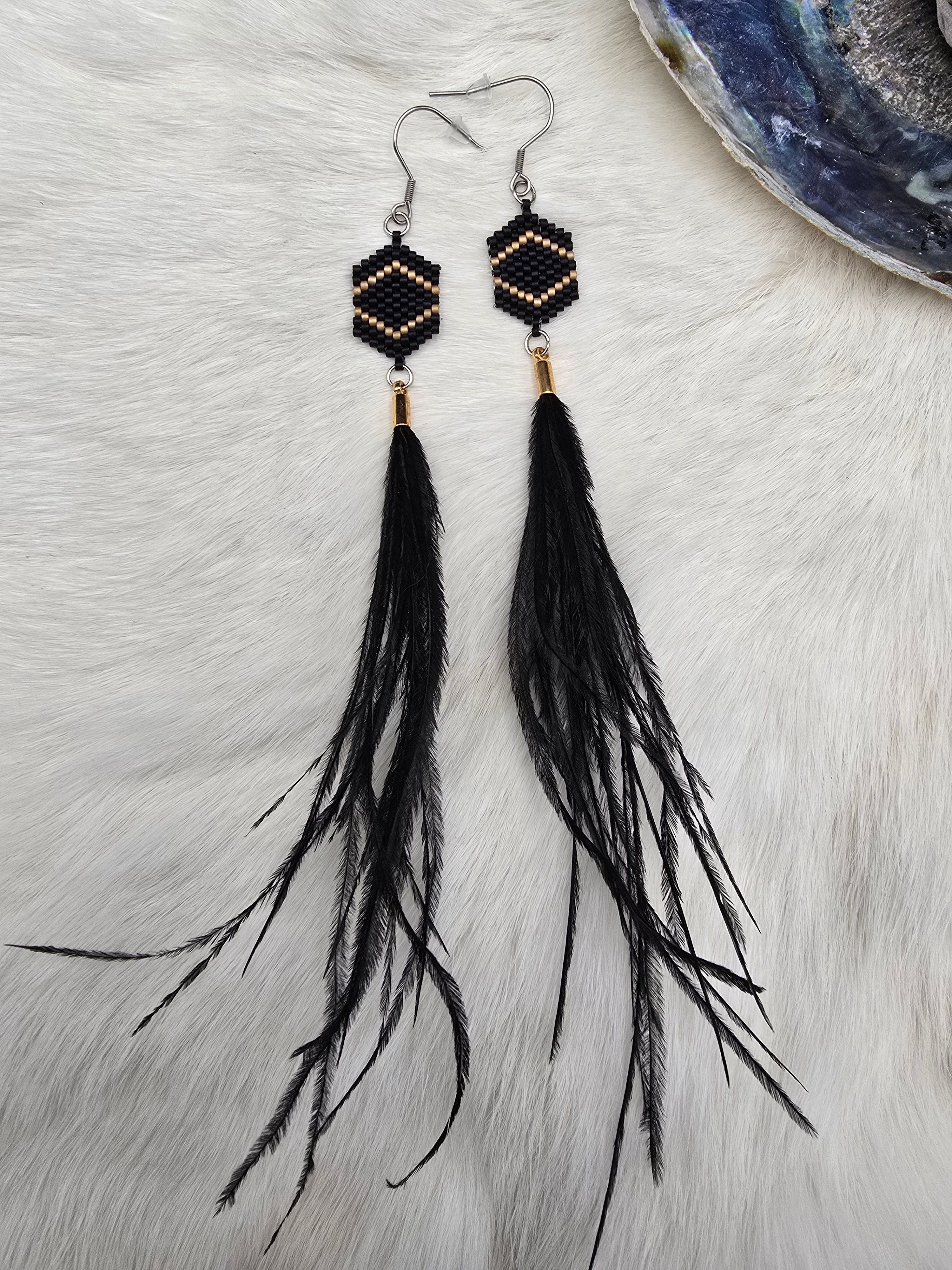 Black & Gold feather earrings