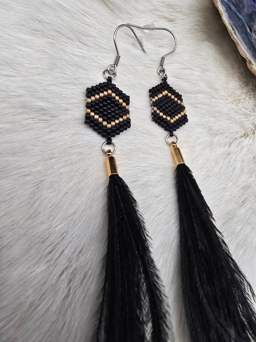 Black & Gold feather earrings