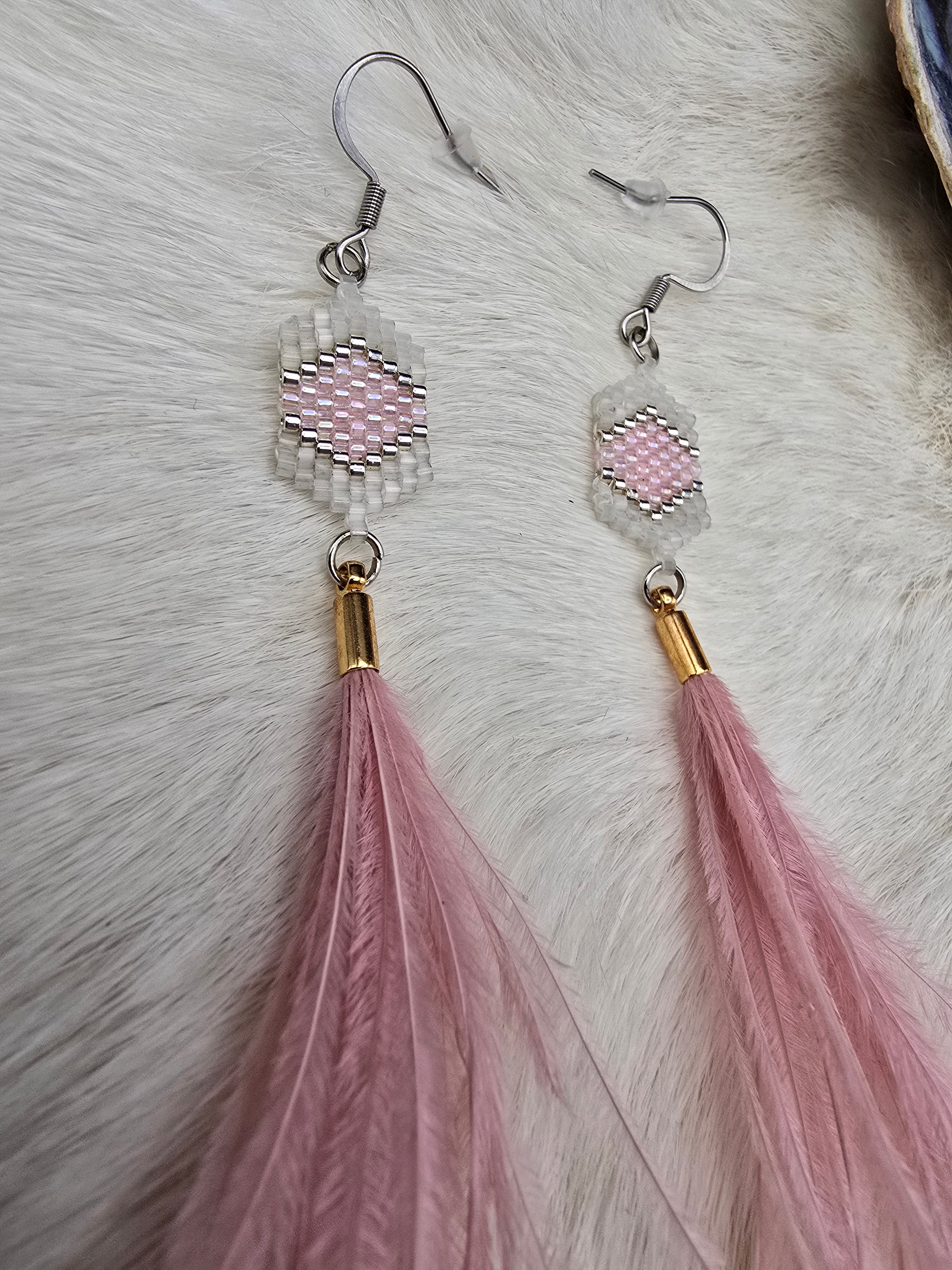 light pink feather earrings
