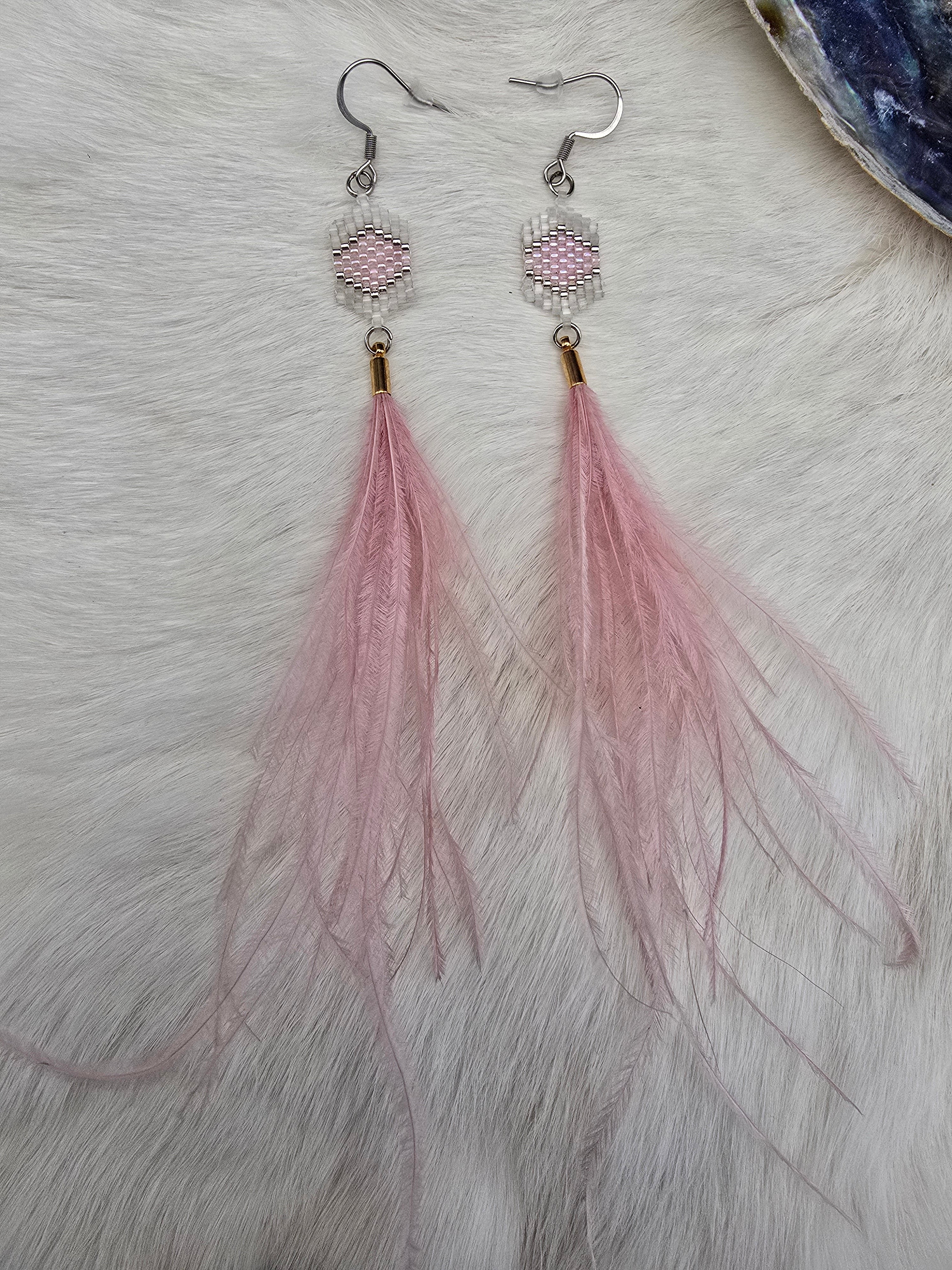 light pink feather earrings