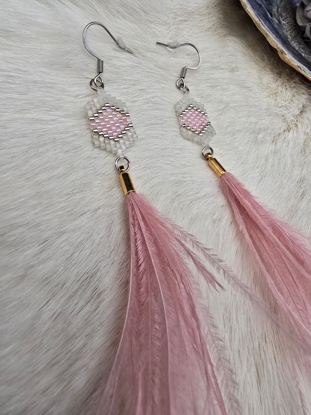 light pink feather earrings