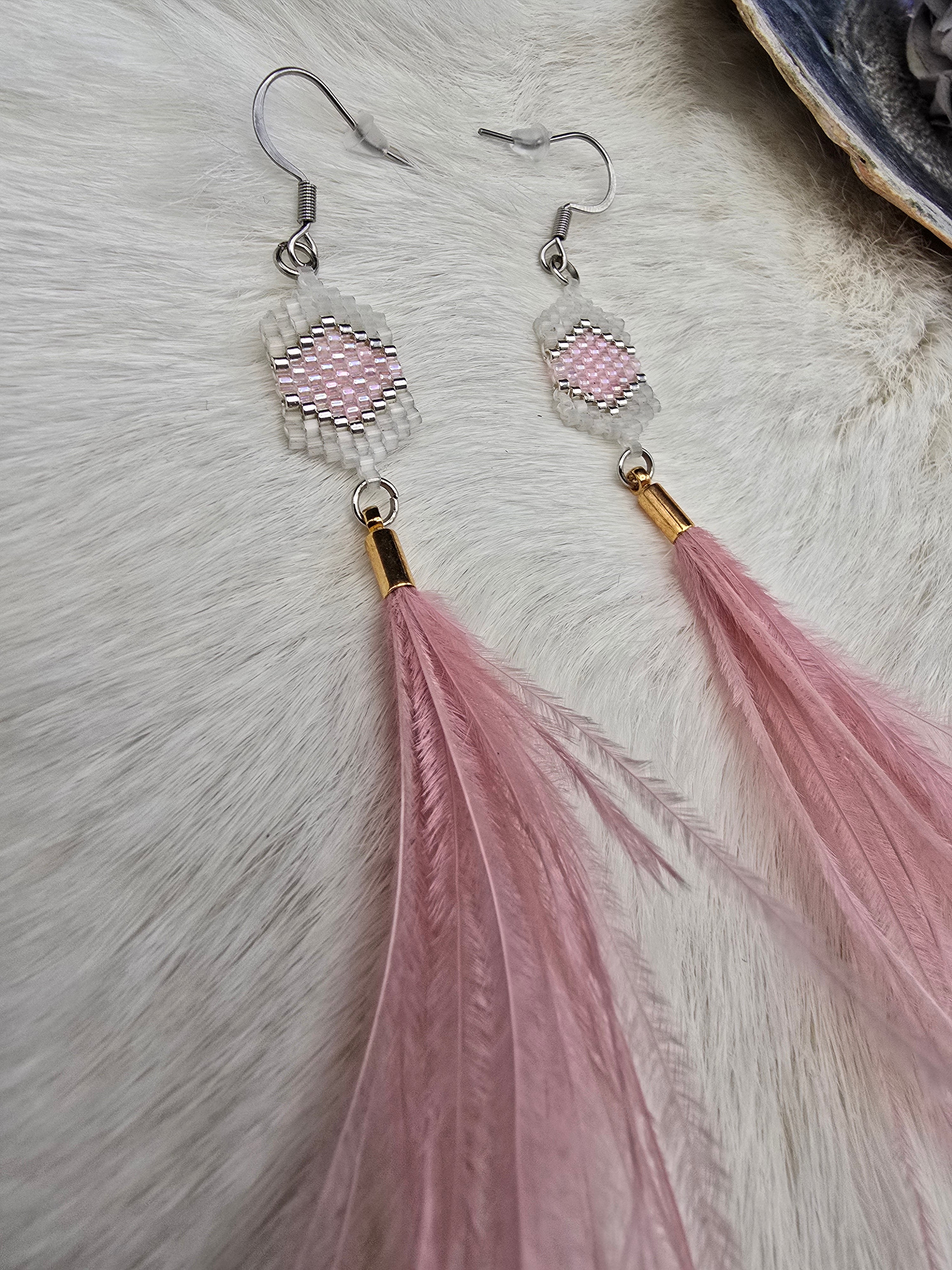light pink feather earrings