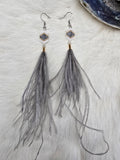 Gray & white feather earrings