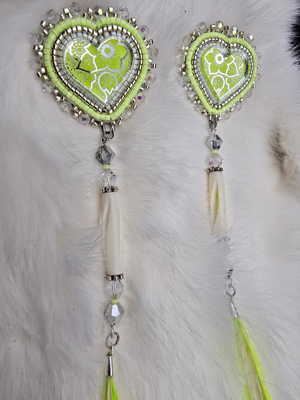 Neon Heart feather earrings