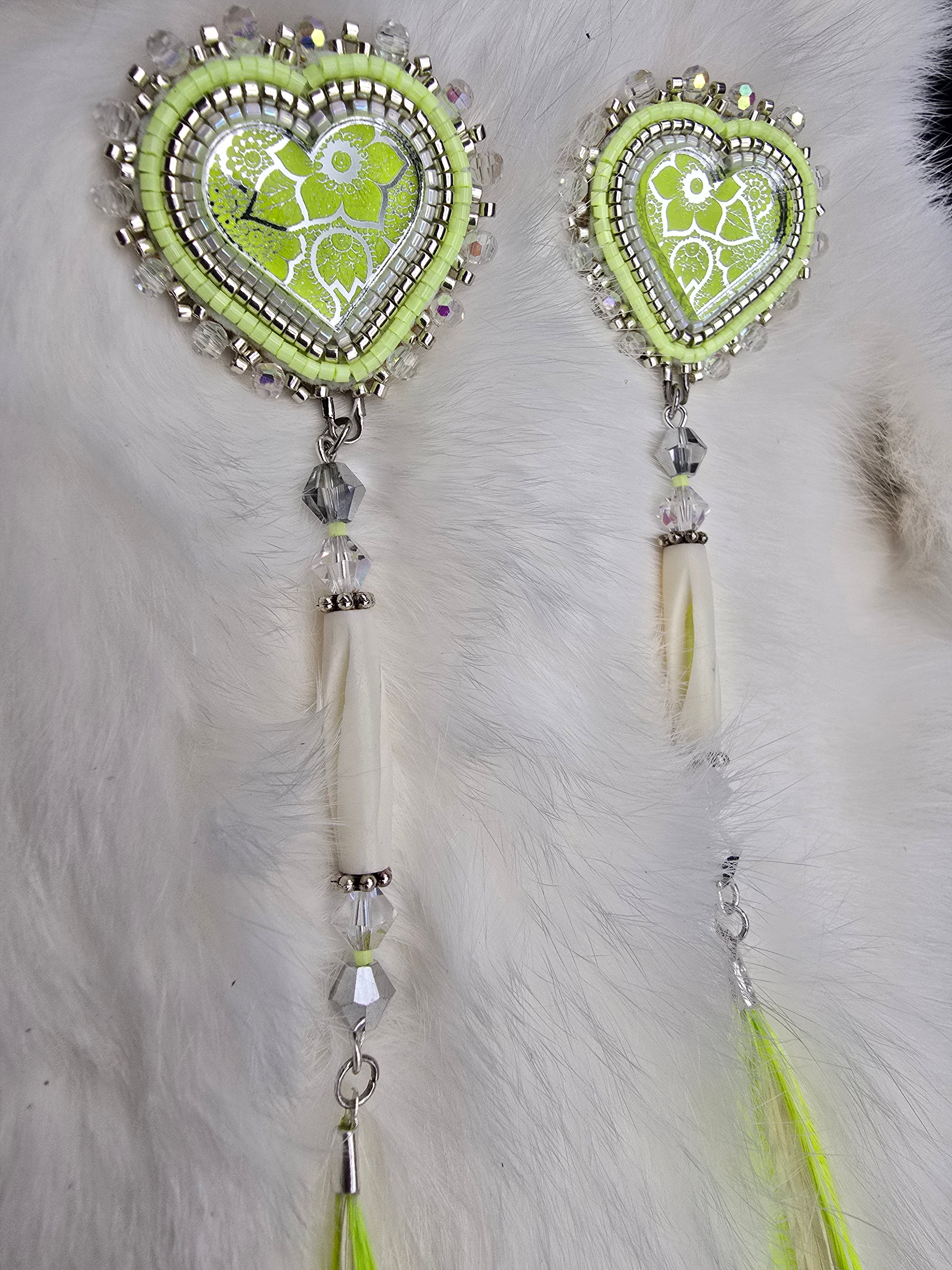 Neon Heart feather earrings