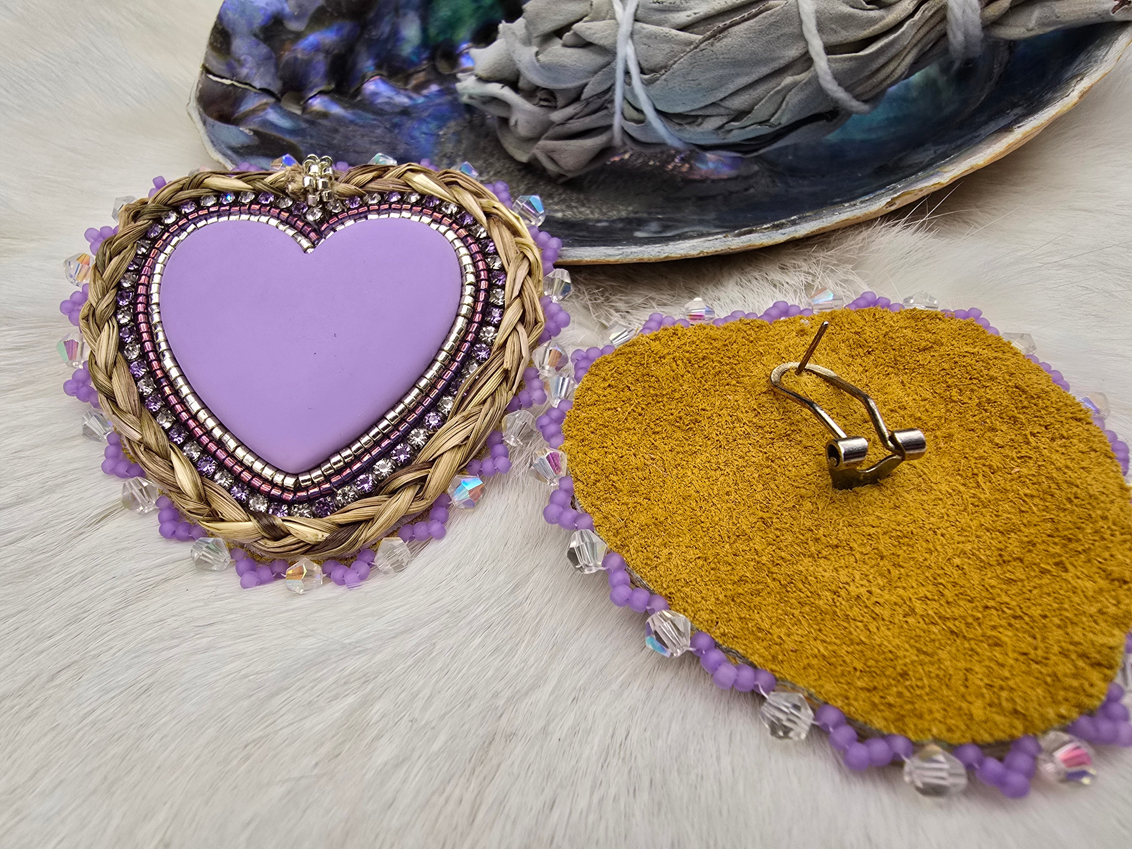 Purple sweetgrass hearts