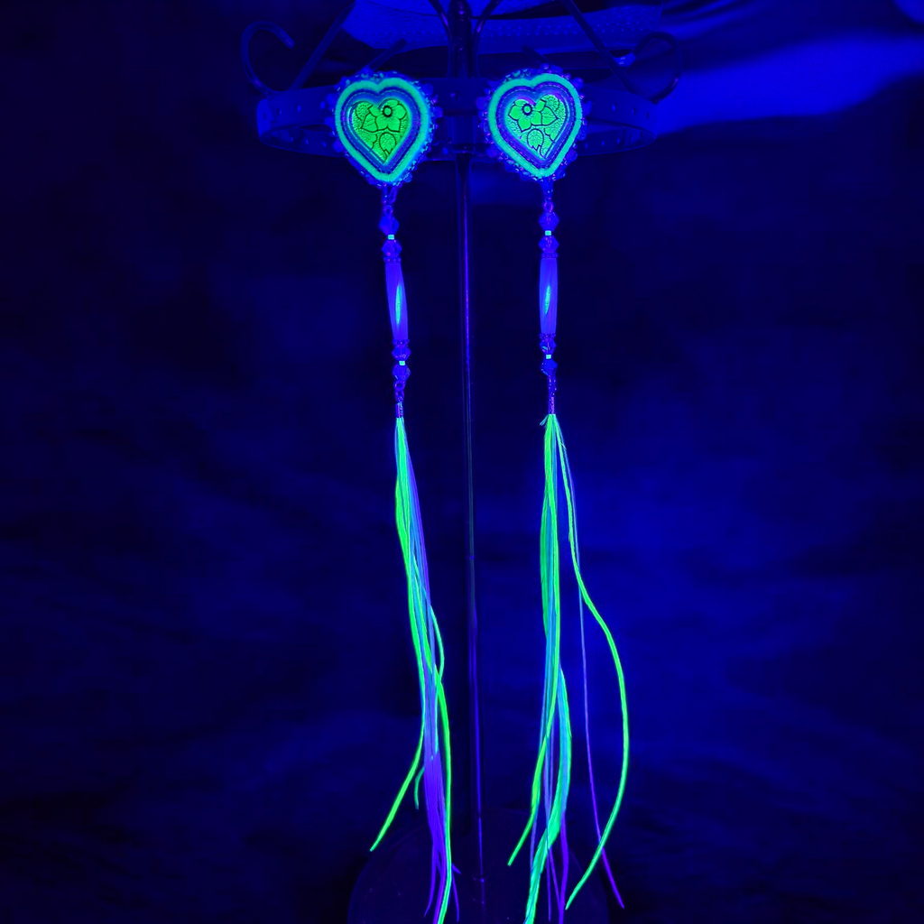 Neon Heart feather earrings